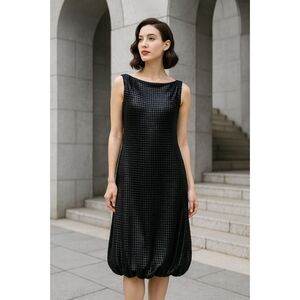 Maria Pinto Bubble Hem Boatneck Midi Black Dress 10